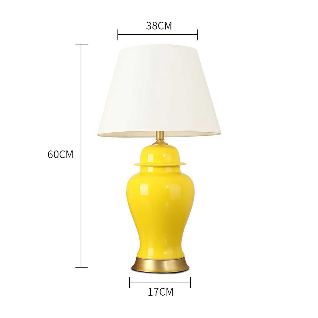 Oval Ceramic Table Lamp with Gold Metal Base Desk Lamp Yellow