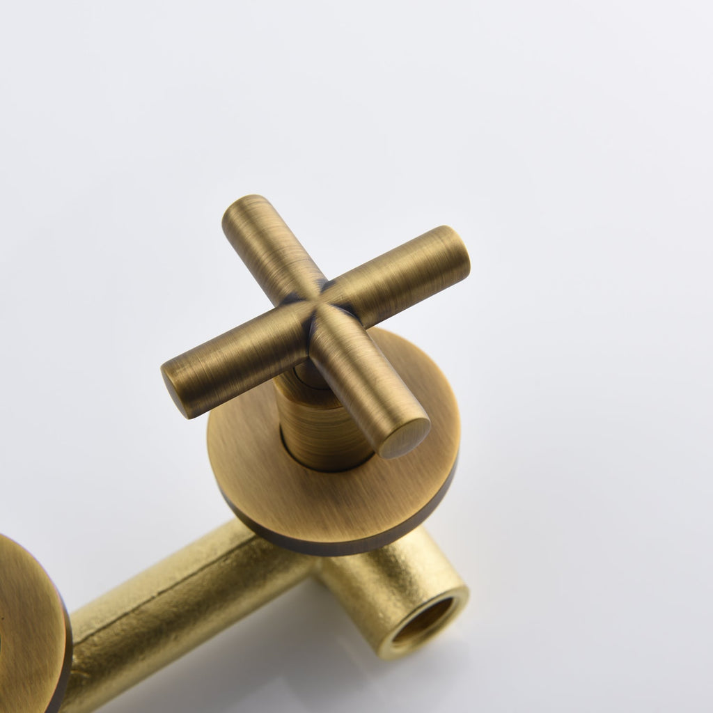 Wall-Mounted Basin Faucet — Dual Cross Handle, Gold