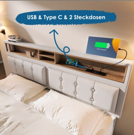 Upholstered Storage Bed with USB Charging