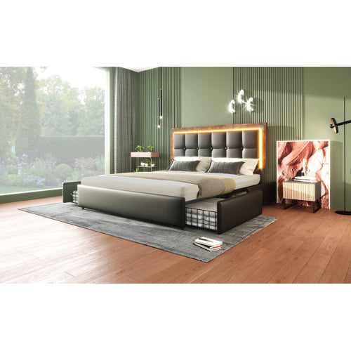 PU Belt, LED Strip And Bed Frame With 4 Drawers