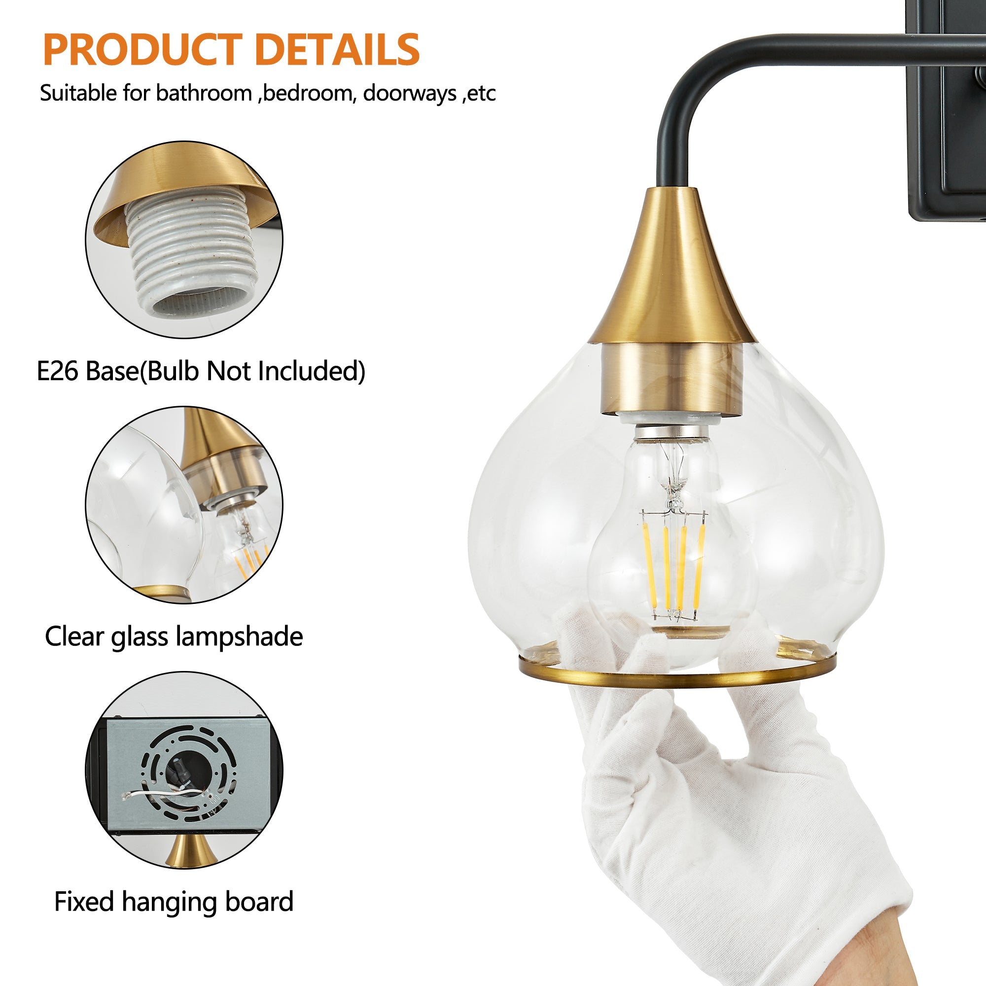 The Noir Vanity Wall Sconce — 3-Light, Black & Gold