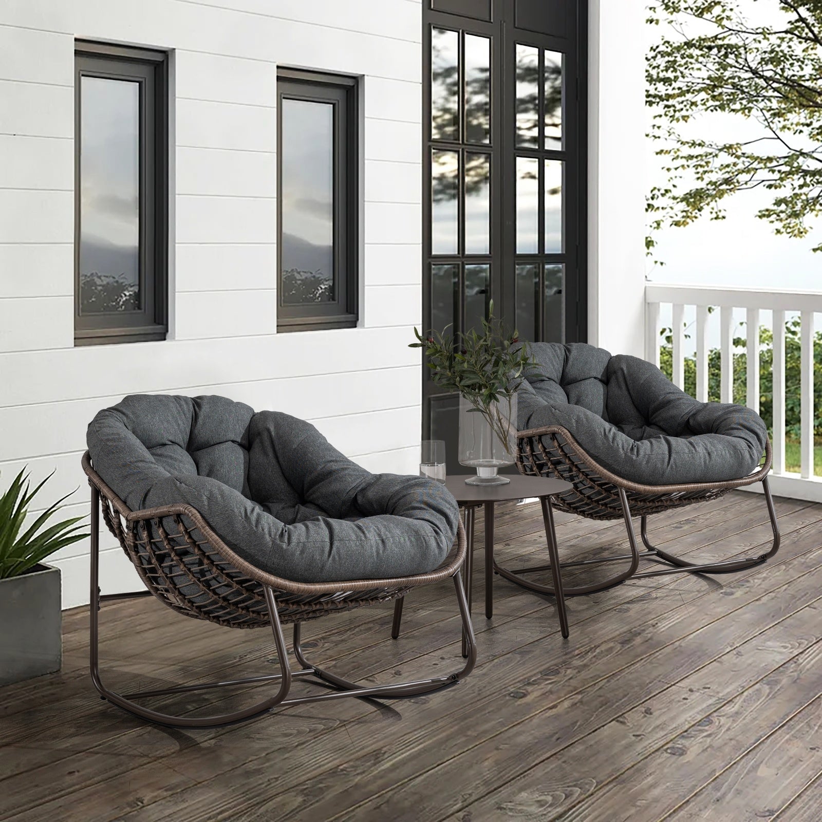 The Rattan Rocking Lounge Chair — Grey