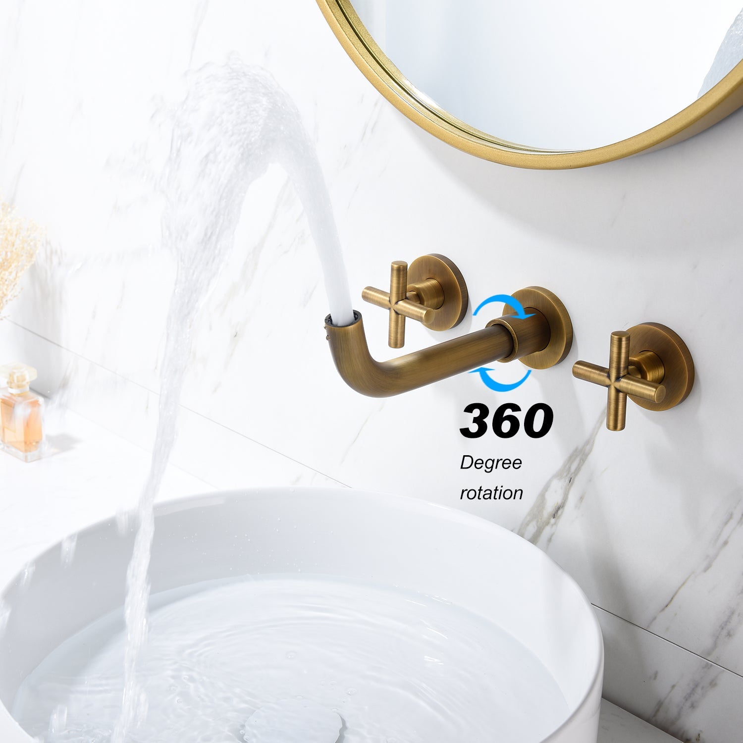 Wall-Mounted Basin Faucet — Dual Cross Handle, Gold