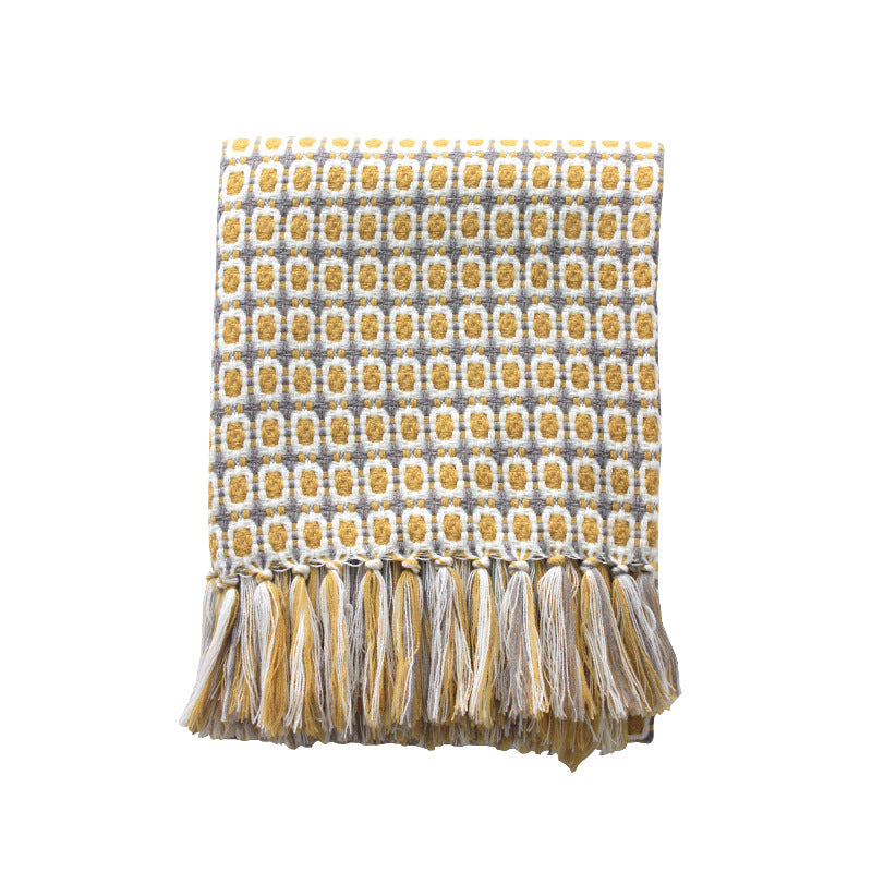 Yellow Houndstooth Knitted Throw Blanket