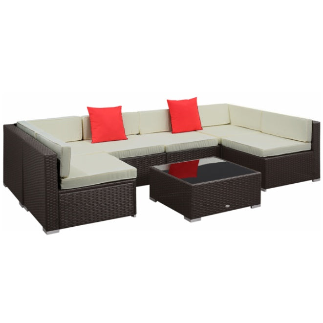 6-Seat Rattan Sectional Patio Furniture Set with Coffee Table