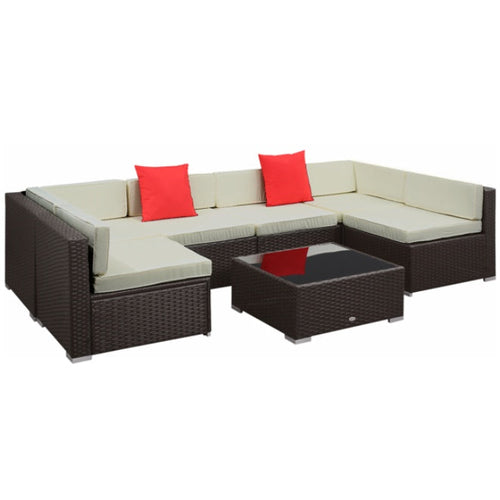 6-Seat Rattan Sectional Patio Furniture Set with Coffee Table