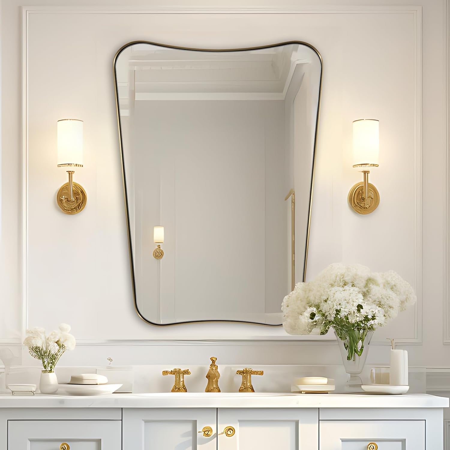 Asymmetric Wall Mirror — Brushed Gold, 24" × 36"