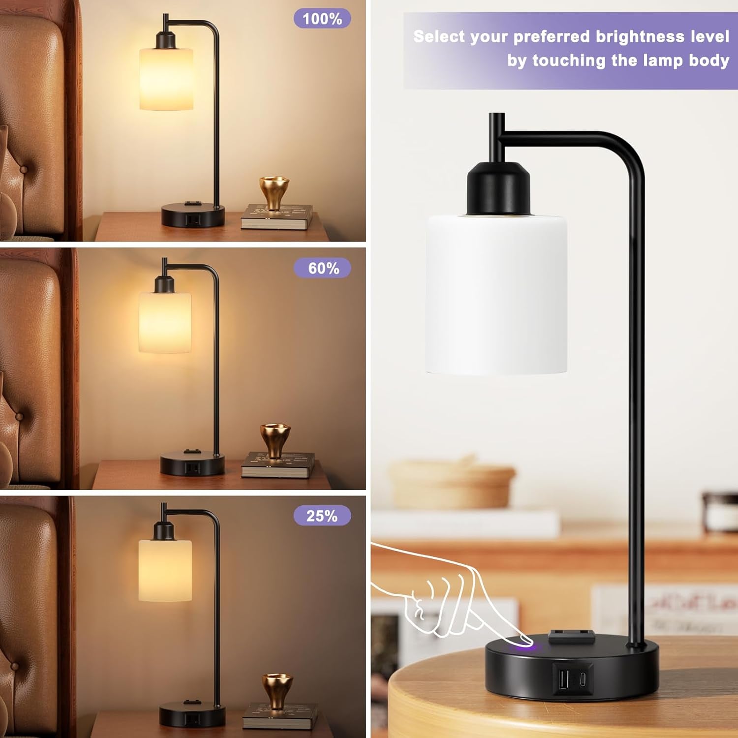 Touch Bedside Lamps with USB-C Charging