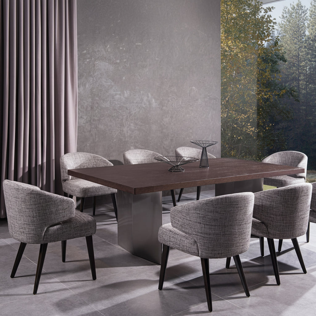 Grey Fabric Dining Chair with Wood Legs