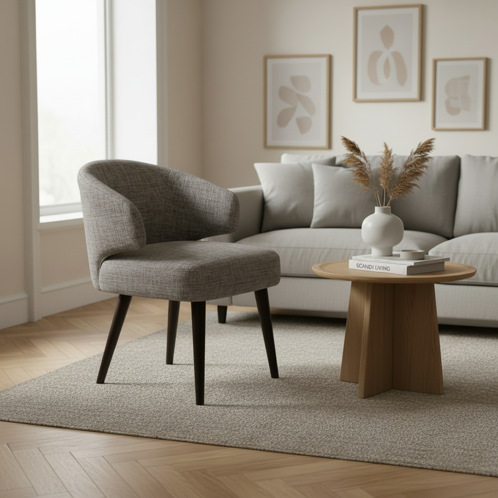 Grey Fabric Dining Chair with Wood Legs