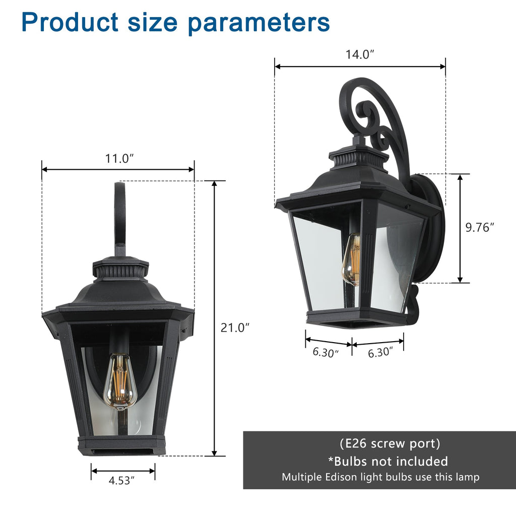 Outdoor Wall Lantern — Black Aluminium & Clear Glass