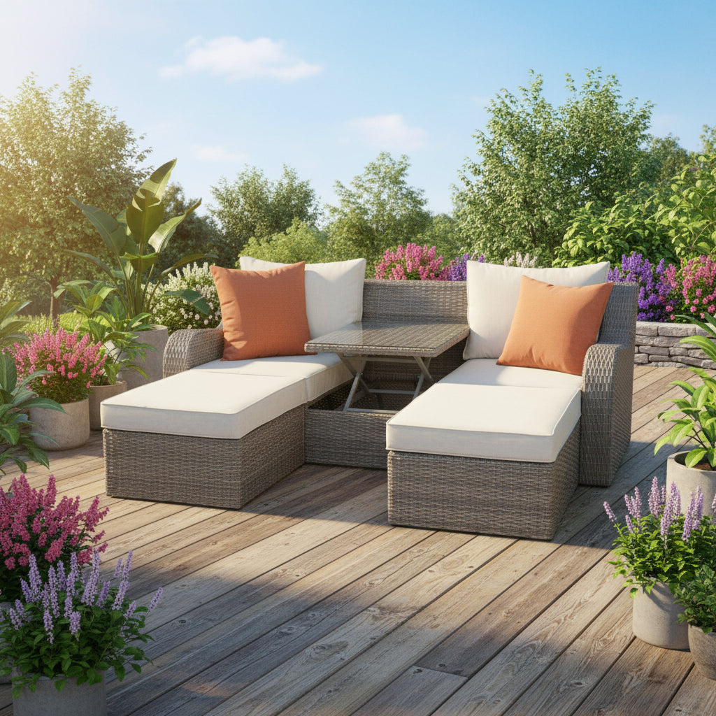 Wicker Patio Sectional & Ottoman Set