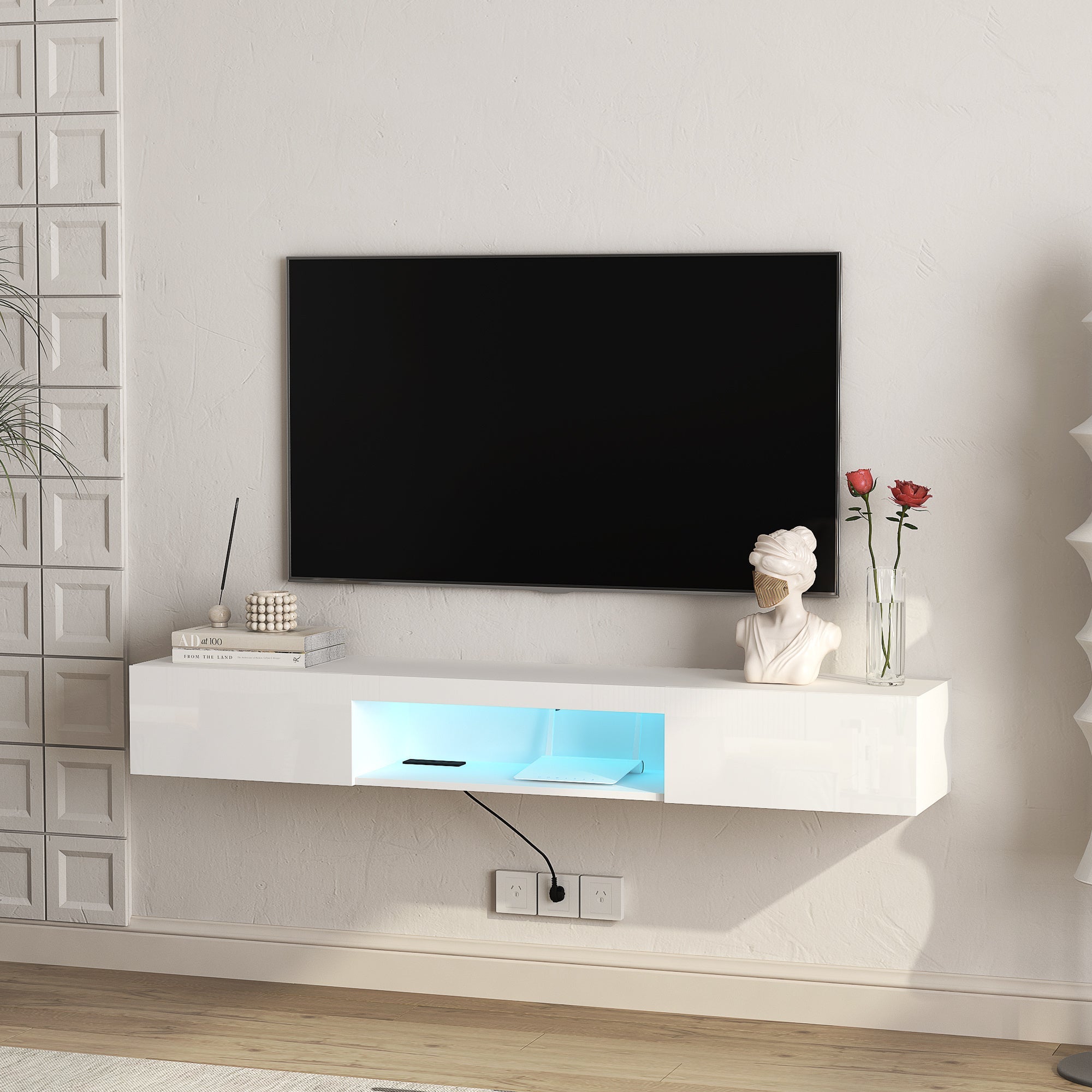 Floating TV Wall Shelf with 16-Colour LED Lights — 55–65"