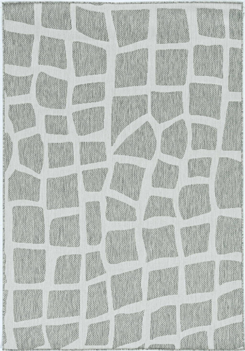 Abstract Tiles Round Indoor Outdoor Rug — Ivory & Grey