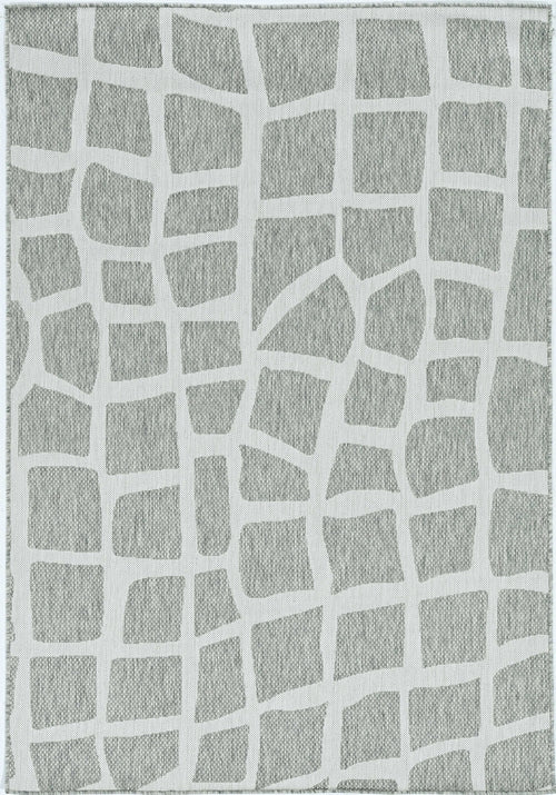 Abstract Tiles Round Indoor Outdoor Rug — Ivory & Grey