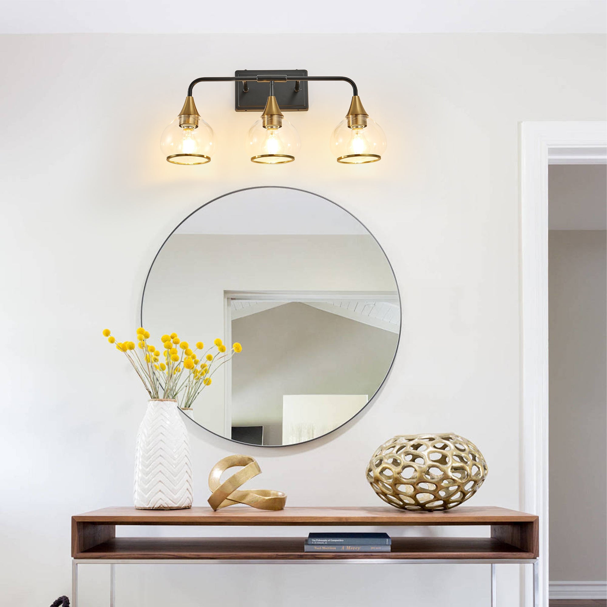 The Noir Vanity Wall Sconce — 3-Light, Black & Gold