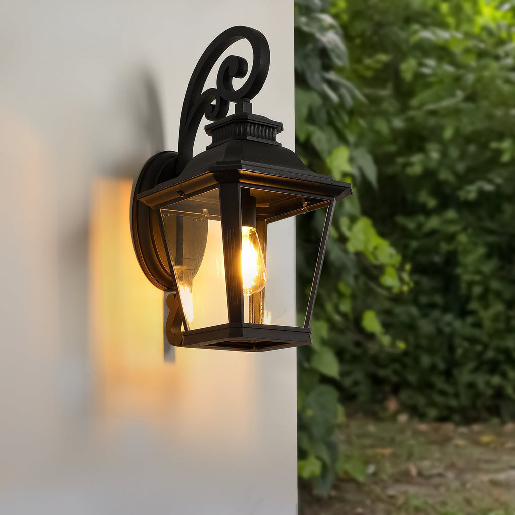 Outdoor Wall Lantern — Black Aluminium & Clear Glass