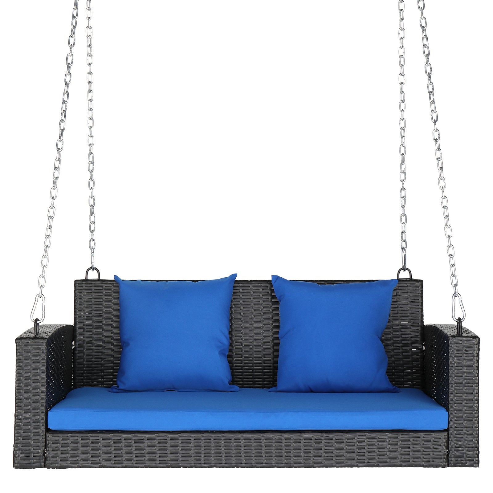4ft Rattan Hanging Swing Chair with Blue Cushions
