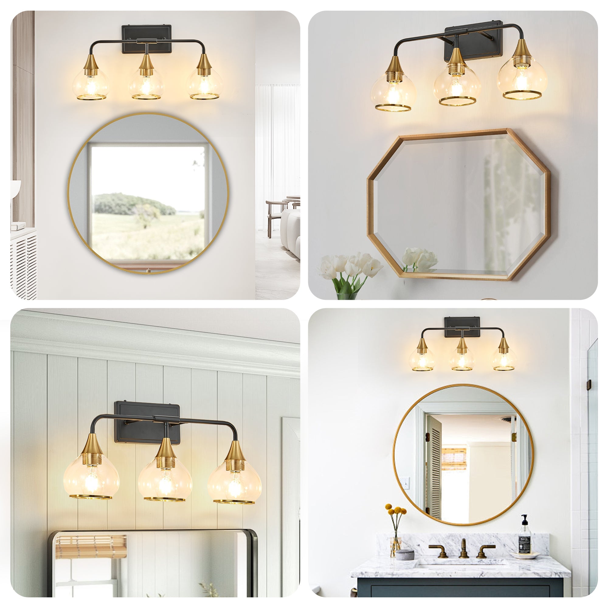 The Noir Vanity Wall Sconce — 3-Light, Black & Gold
