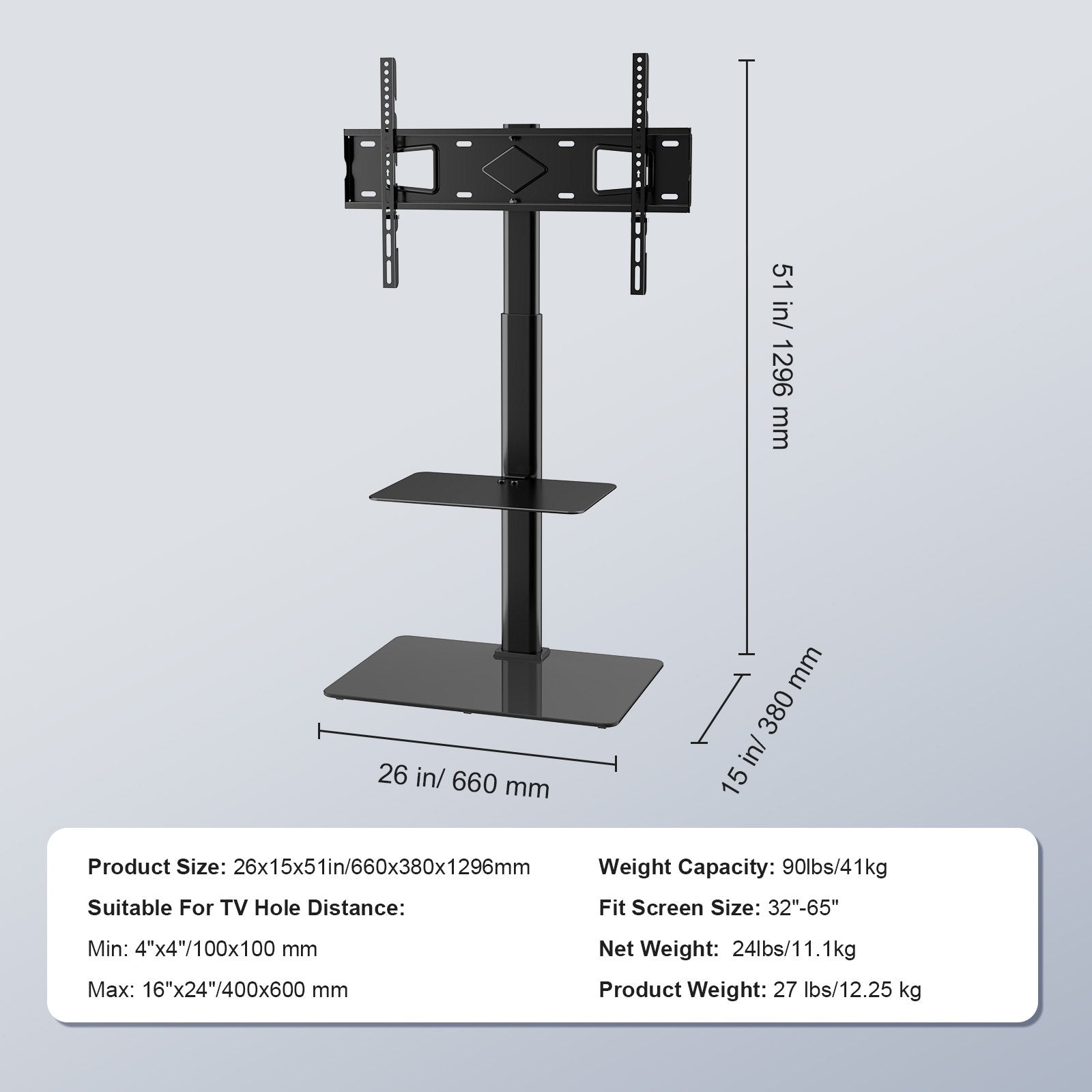 Swivel TV Stand Mount 32-65 Inch | Height Adjustable Floor Stand