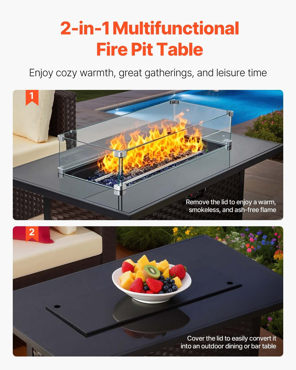 6-Piece Wicker Rattan Patio Set with Fire Pit Table & Ottoman