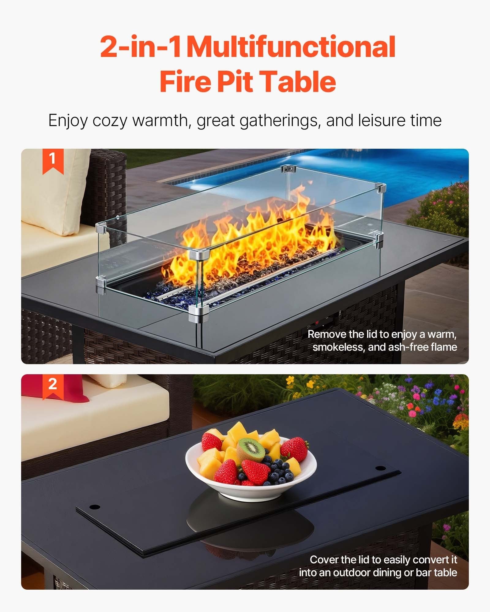 6-Piece Wicker Rattan Patio Set with Fire Pit Table & Ottoman