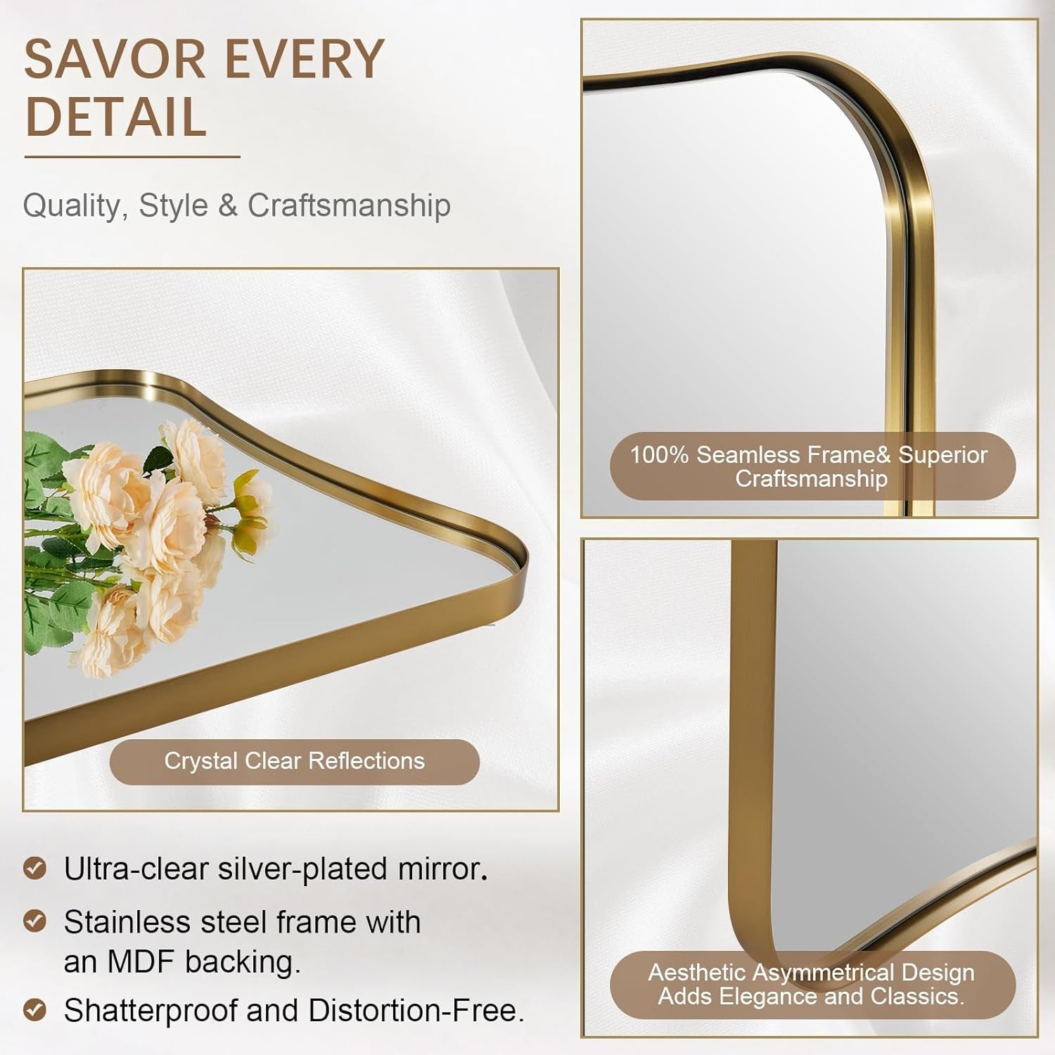 Asymmetric Wall Mirror — Brushed Gold, 24" × 36"