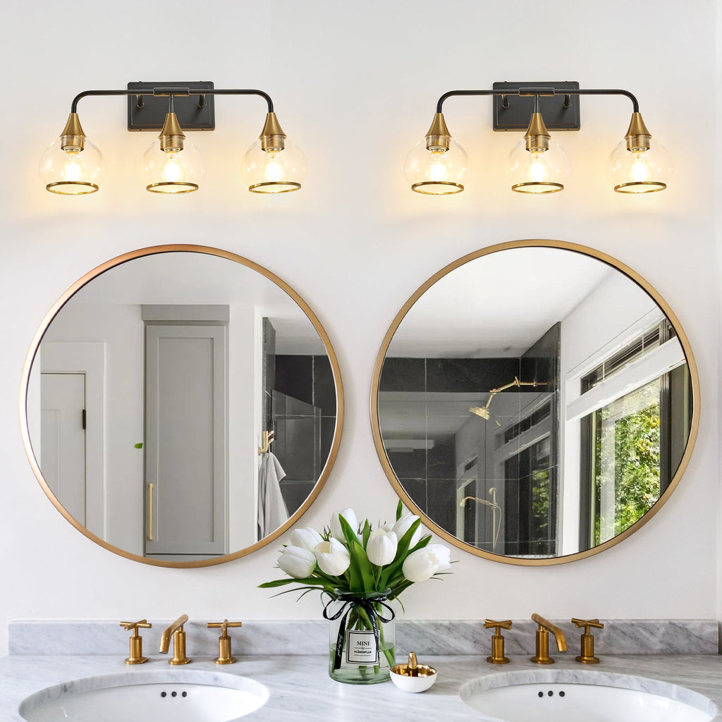 The Noir Vanity Wall Sconce — 3-Light, Black & Gold