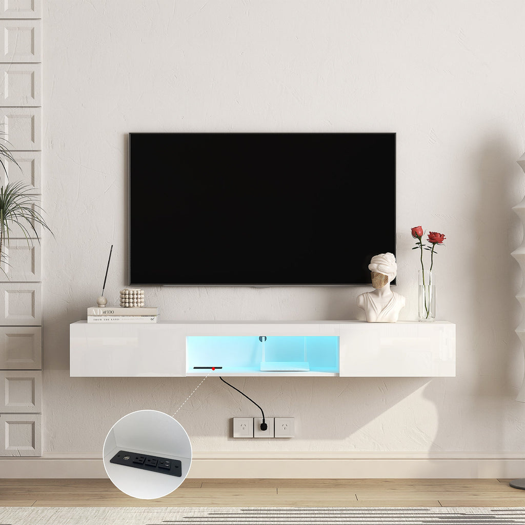 Floating TV Wall Shelf with 16-Colour LED Lights — 55–65"
