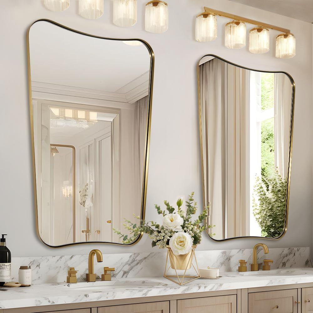 Asymmetric Wall Mirror — Brushed Gold, 24" × 36"
