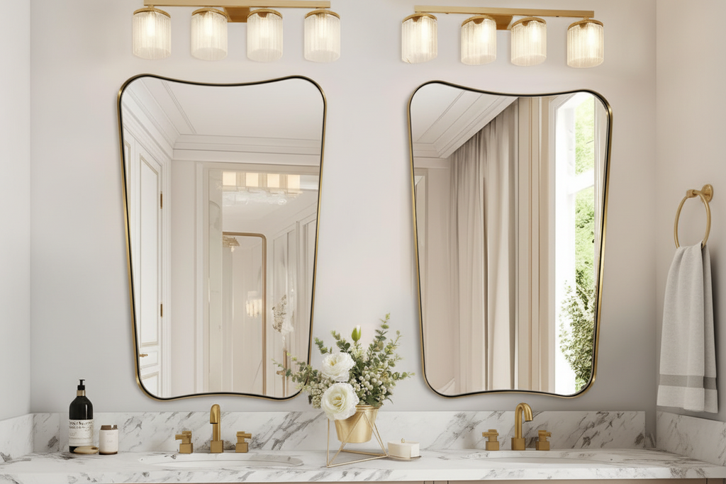 Asymmetric Wall Mirror — Brushed Gold, 24" × 36"