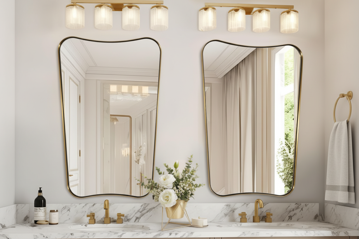 Asymmetric Wall Mirror — Brushed Gold, 24" × 36"