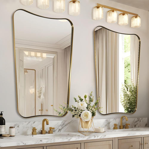 Asymmetric Wall Mirror — Brushed Gold, 24" × 36"