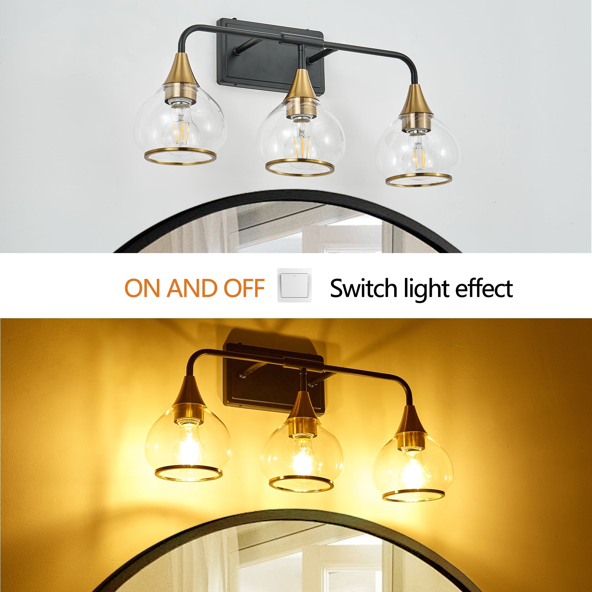 The Noir Vanity Wall Sconce — 3-Light, Black & Gold