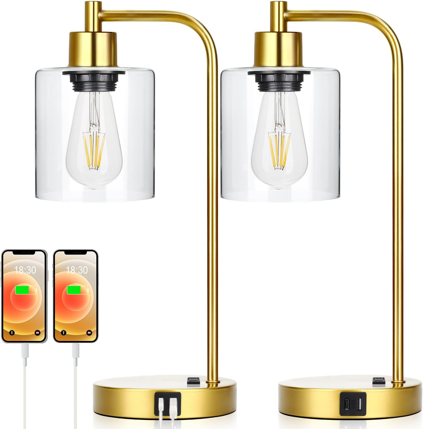 Touch Control Bedside Lamps with USB Ports (2-Pack)