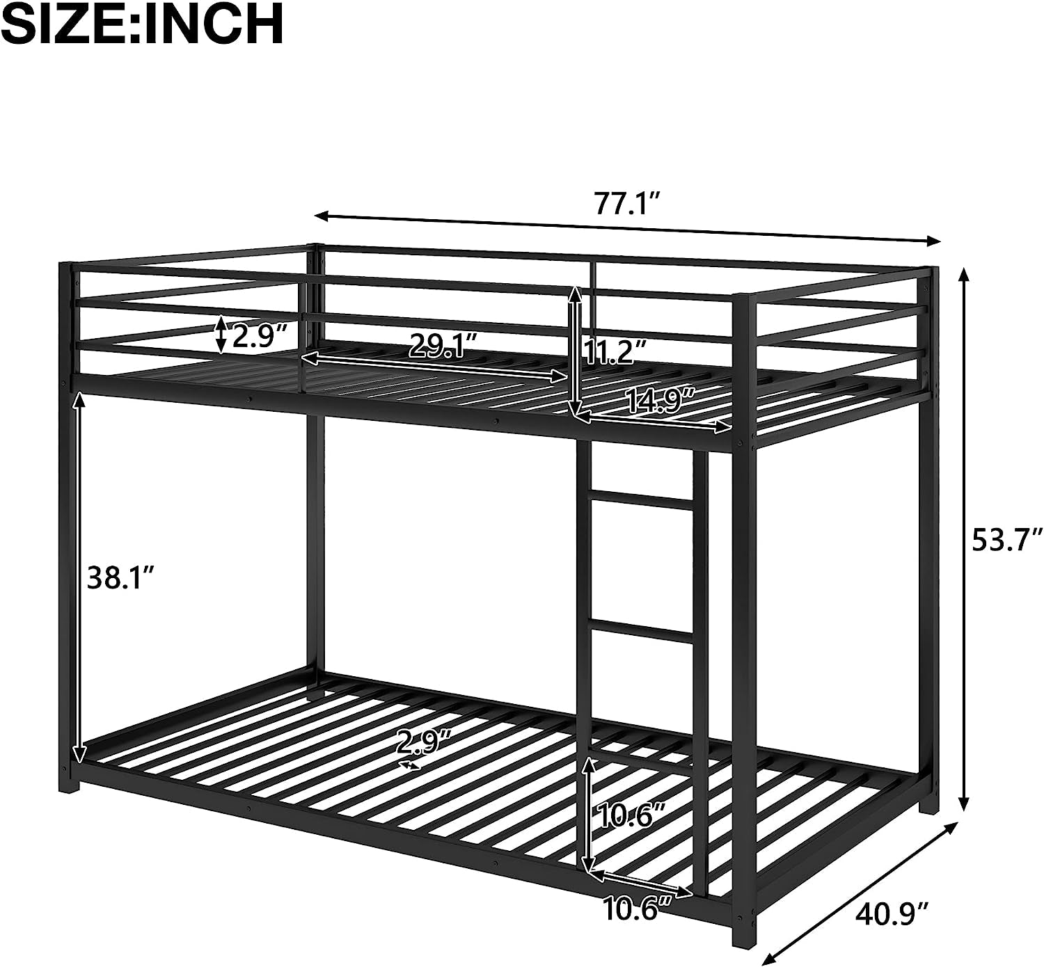 Low Bunk Twin Over Twin Metal Bed