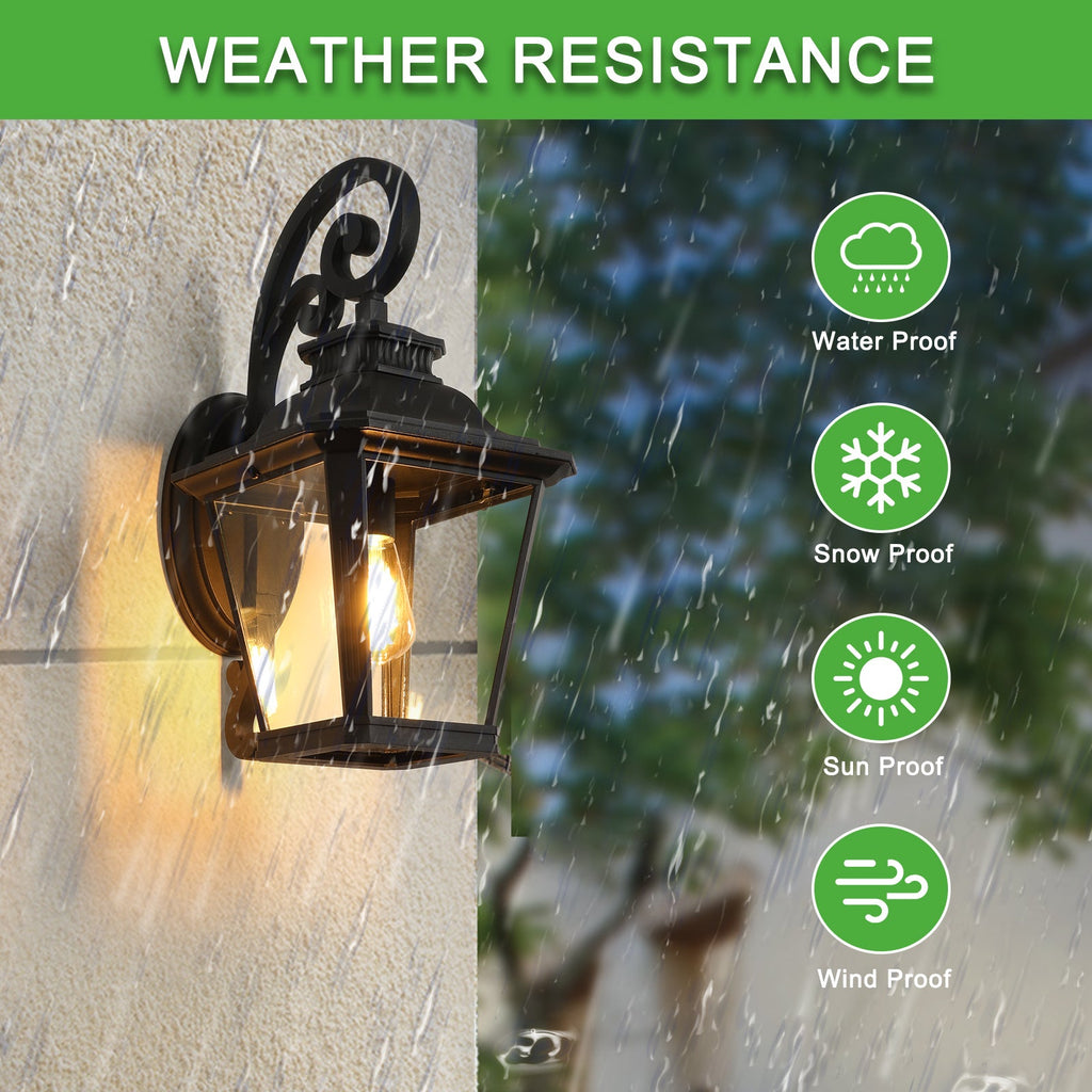 Outdoor Wall Lantern — Black Aluminium & Clear Glass