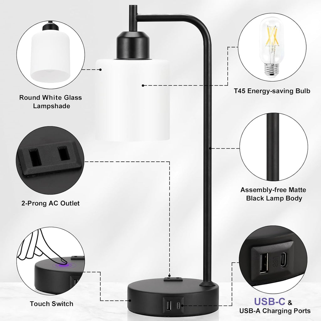 Touch Bedside Lamps with USB-C Charging