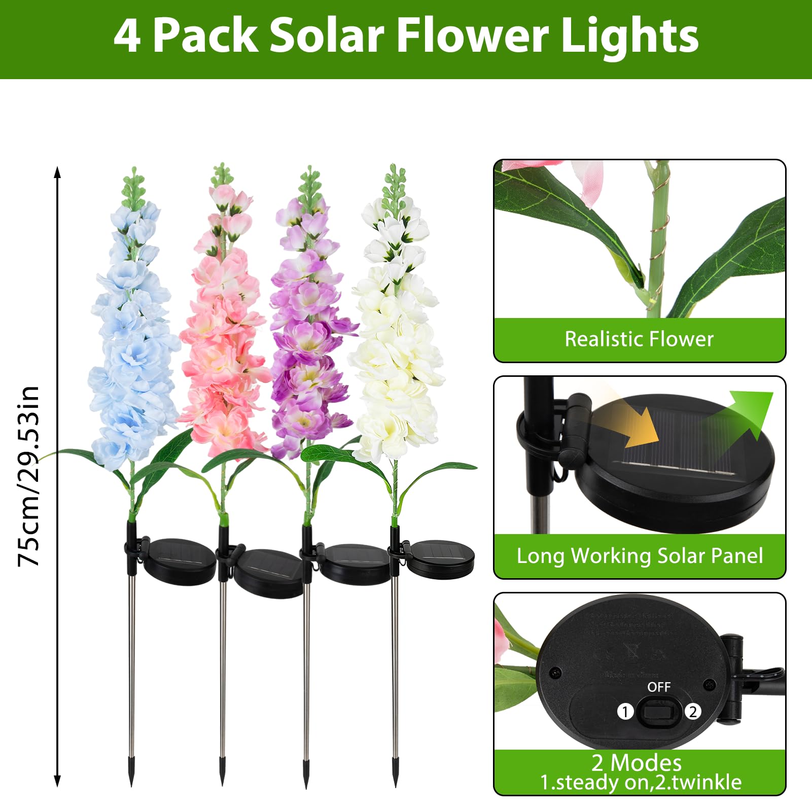 Solar Sunflower Stake Lights — Set of 12