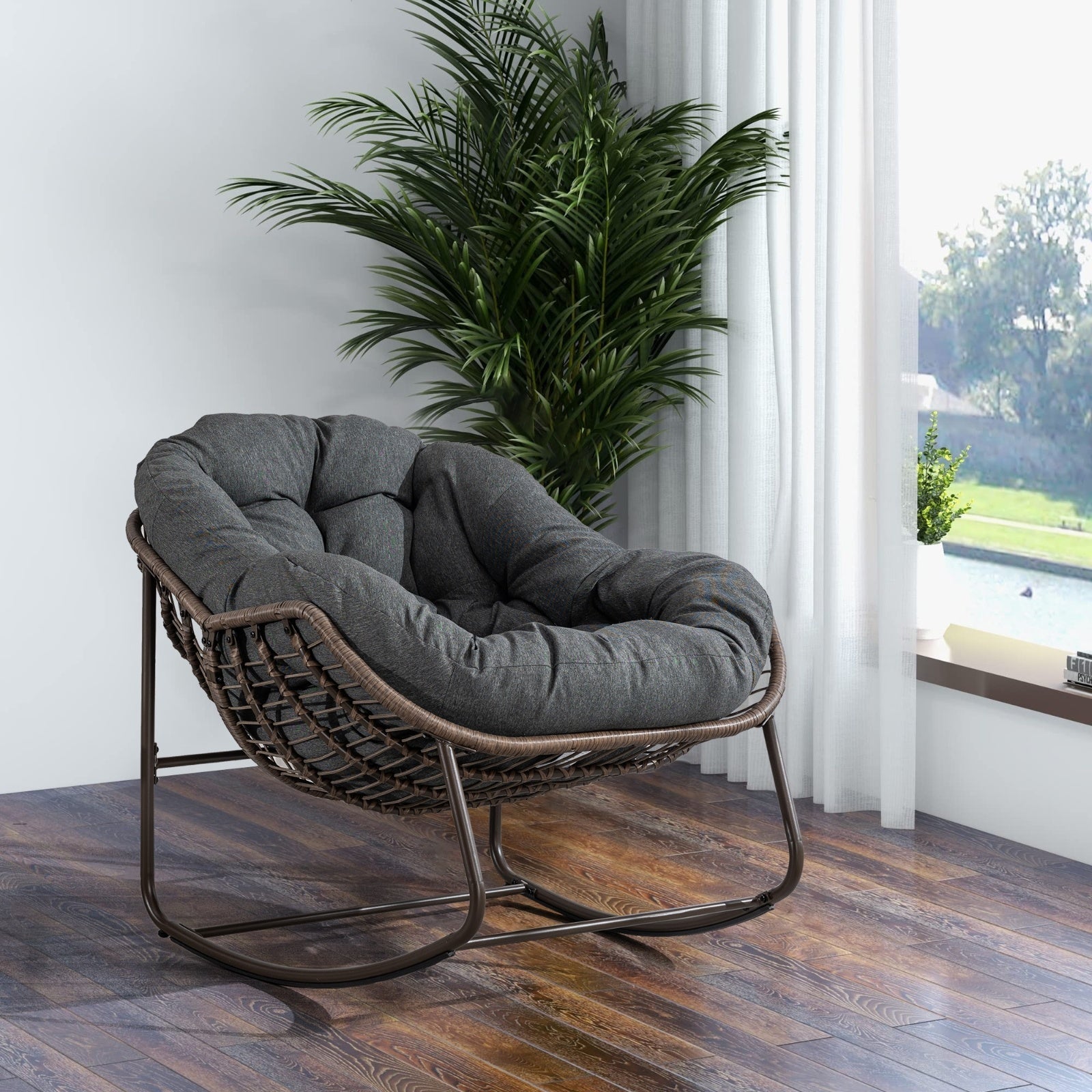 The Rattan Rocking Lounge Chair — Grey