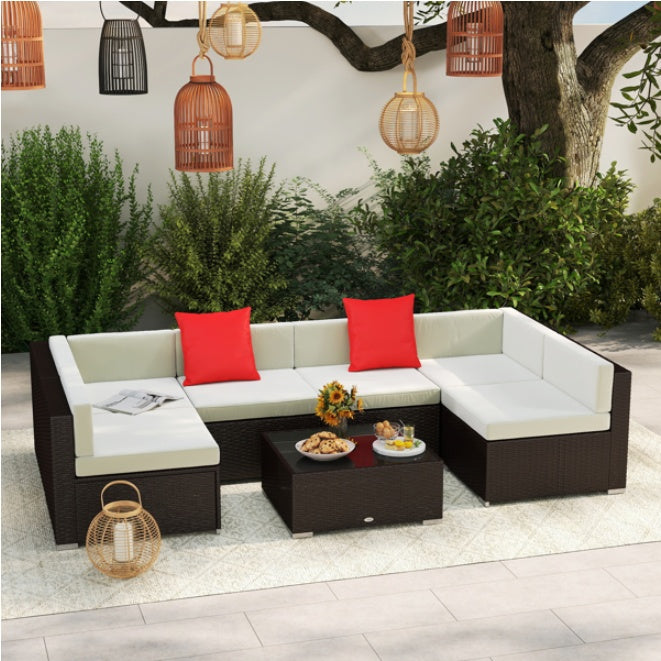 6-Seat Rattan Sectional Patio Furniture Set with Coffee Table