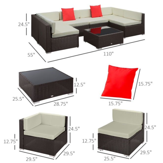 6-Seat Rattan Sectional Patio Furniture Set with Coffee Table