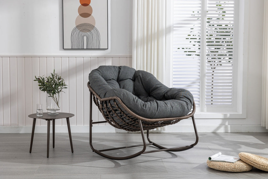 The Rattan Rocking Lounge Chair — Grey