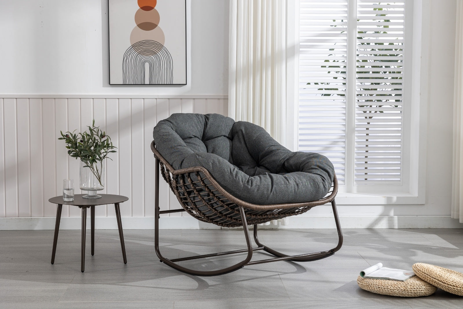 The Rattan Rocking Lounge Chair — Grey