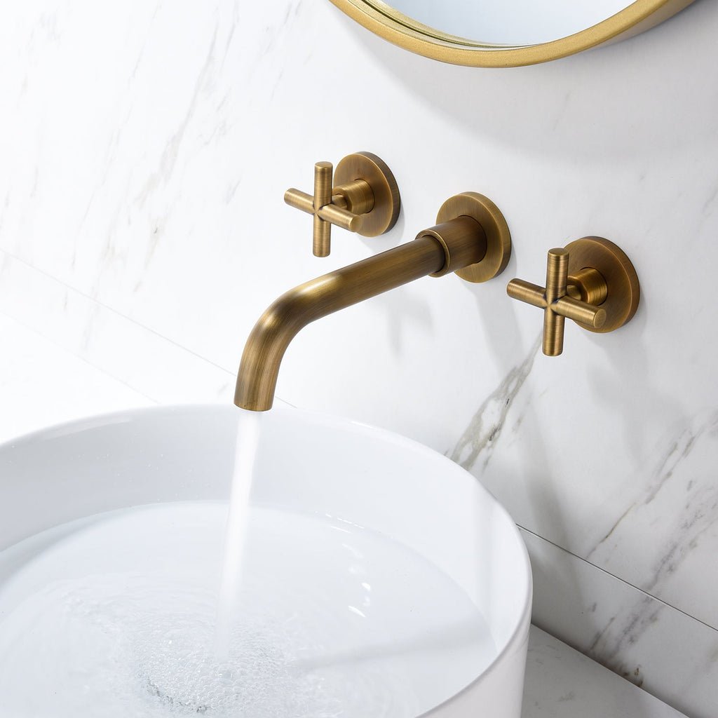 Wall-Mounted Basin Faucet — Dual Cross Handle, Gold