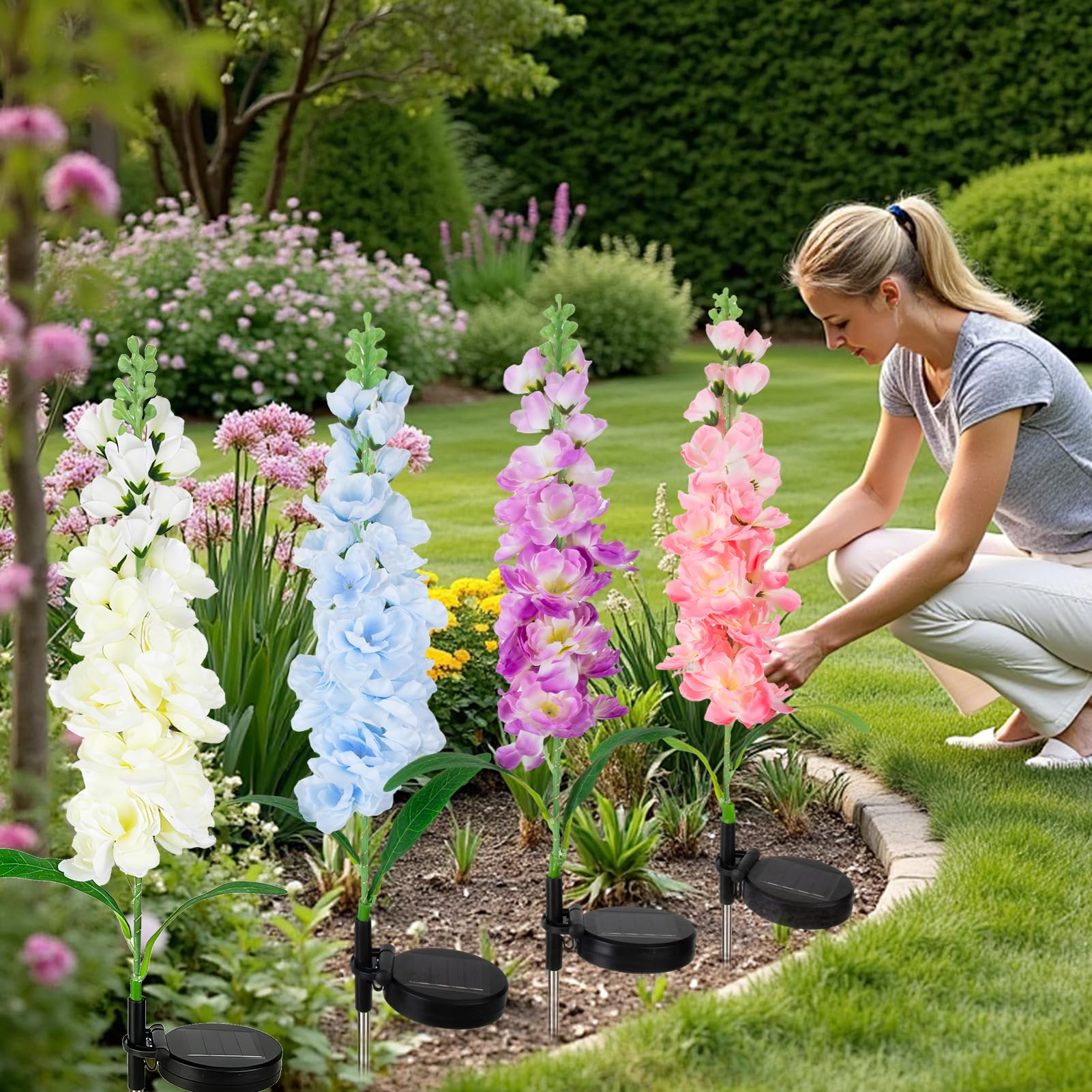 Solar Sunflower Stake Lights — Set of 12