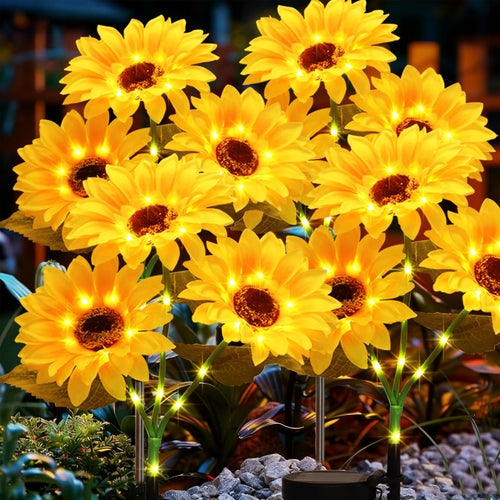 Solar Sunflower Stake Lights — Set of 12