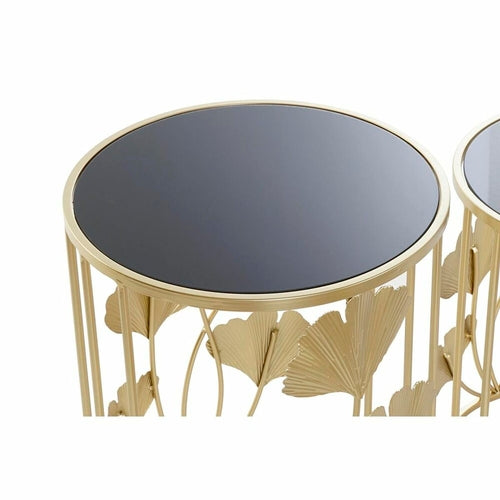 Golden Tropical Leaf Side Tables Set of 2