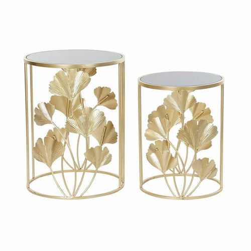 Golden Tropical Leaf Side Tables Set of 2