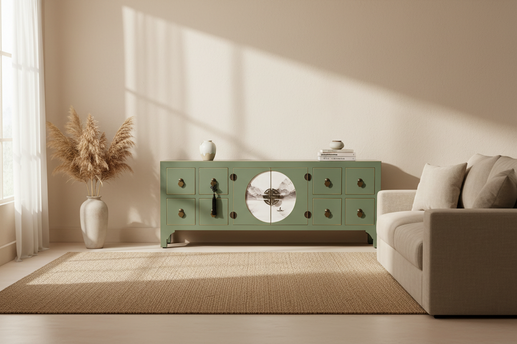 Oriental TV Unit – White, Black & Green